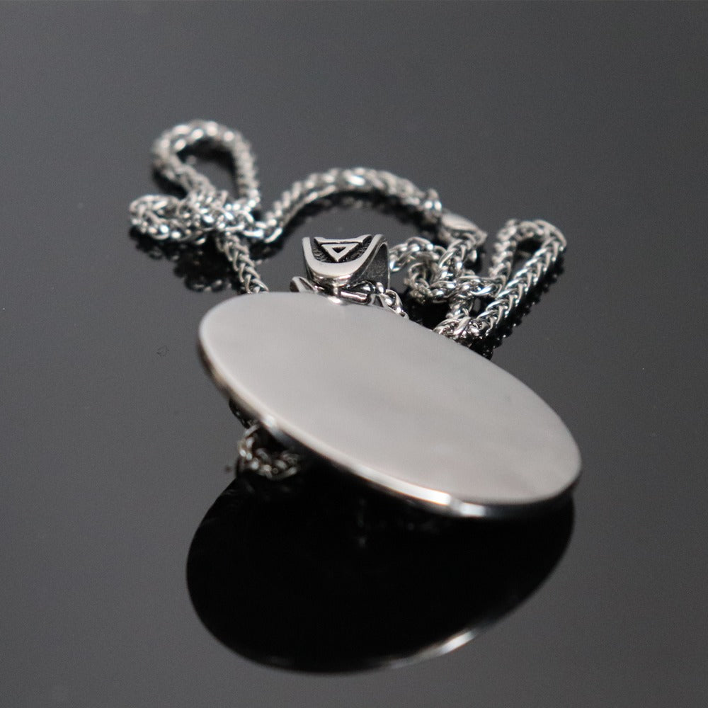 Stainless Steel Men's And Women's Necklace Pendant / Slavic Amulet With Black Sun And Wolf