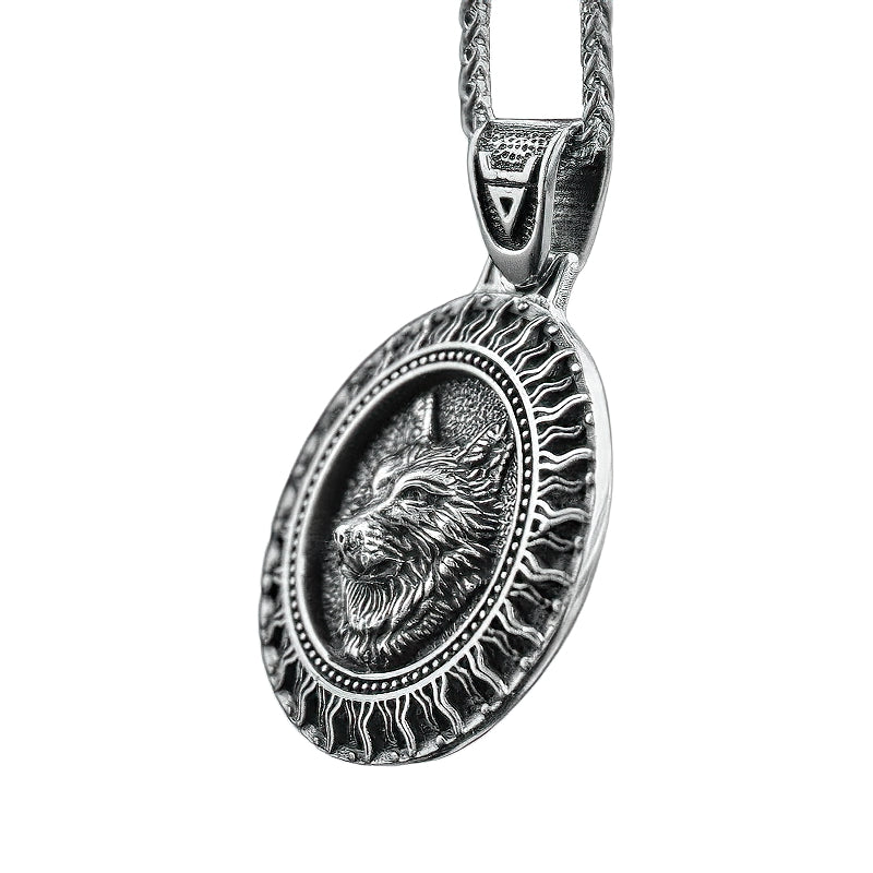 Stainless Steel Men's And Women's Necklace Pendant / Slavic Amulet With Black Sun And Wolf