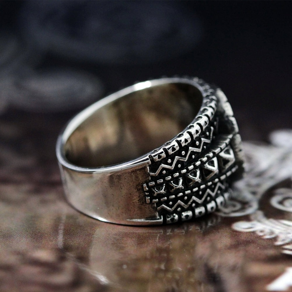 Stainless Steel Men's And Women's Ring With Aegishjalmur Protection Symbol / Norse Ring Helm Of Awe