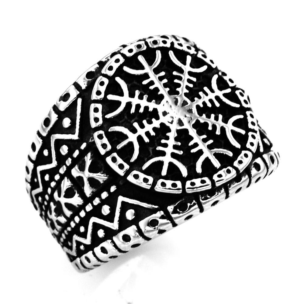 Stainless Steel Men's And Women's Ring With Aegishjalmur Protection Symbol / Norse Ring Helm Of Awe