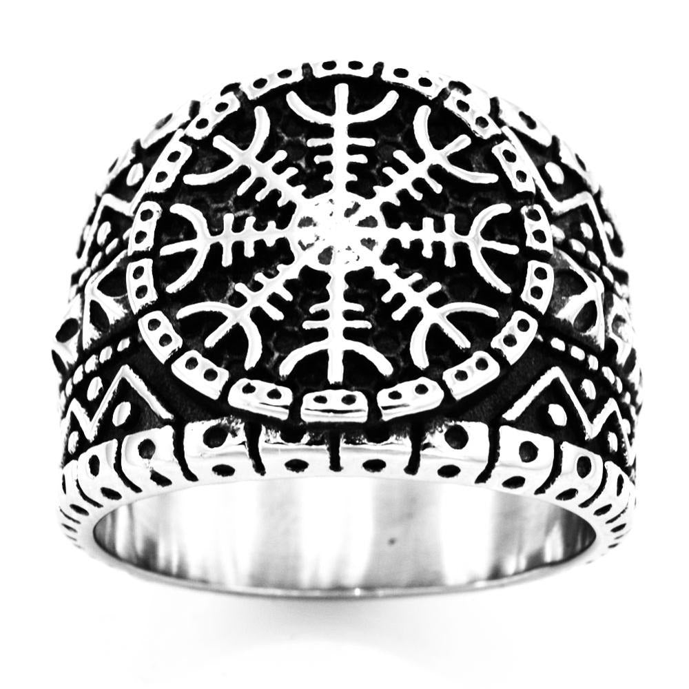 Stainless Steel Men's And Women's Ring With Aegishjalmur Protection Symbol / Norse Ring Helm Of Awe
