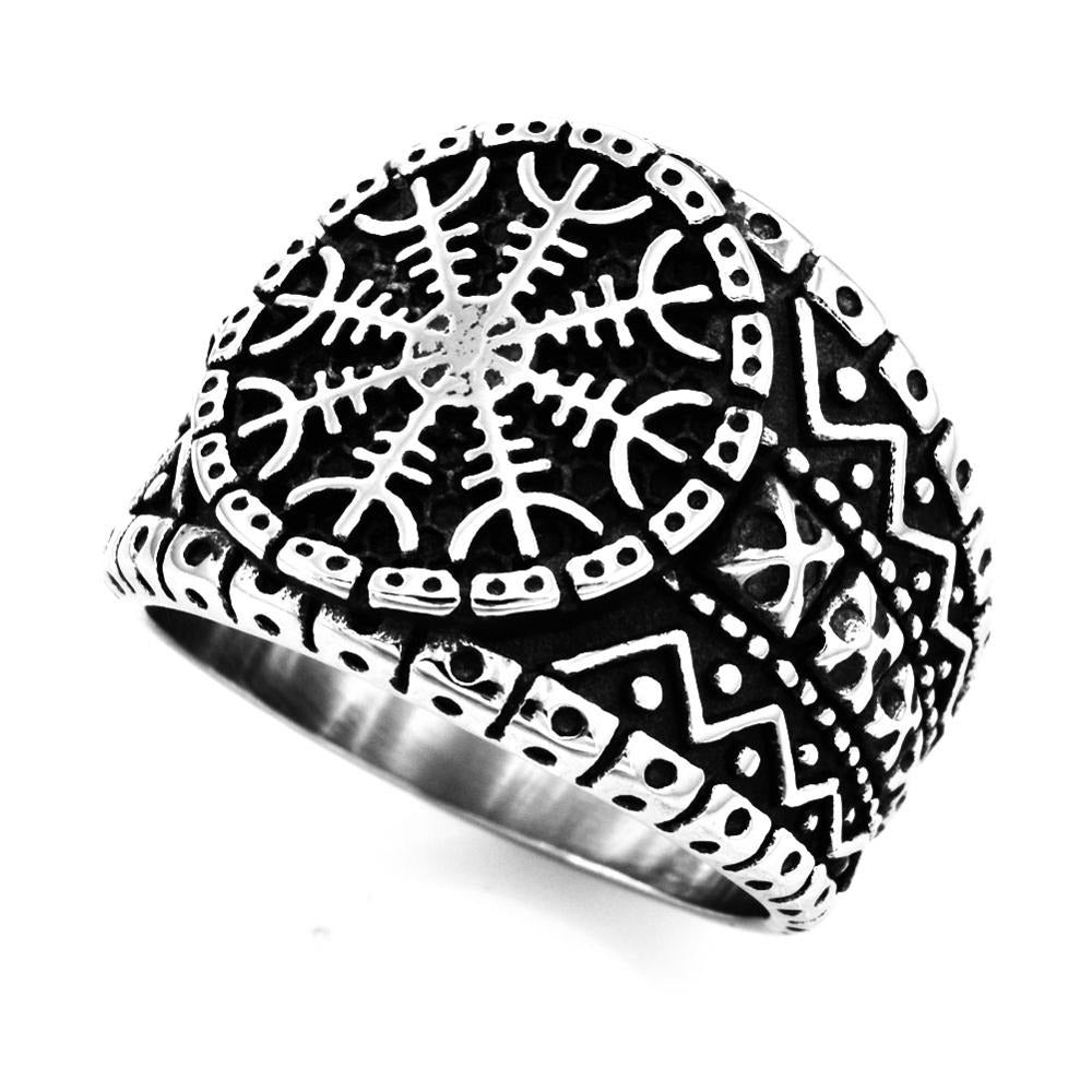 Stainless Steel Men's And Women's Ring With Aegishjalmur Protection Symbol / Norse Ring Helm Of Awe