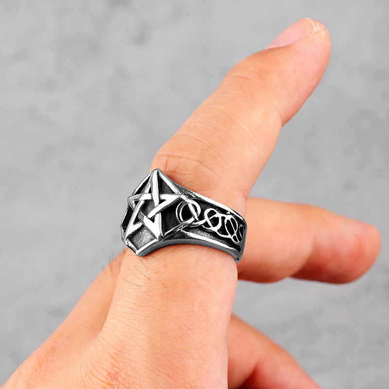 Stainless Steel Pentagram Unisex Rings / Pagan Star Jewelry For Men And Women