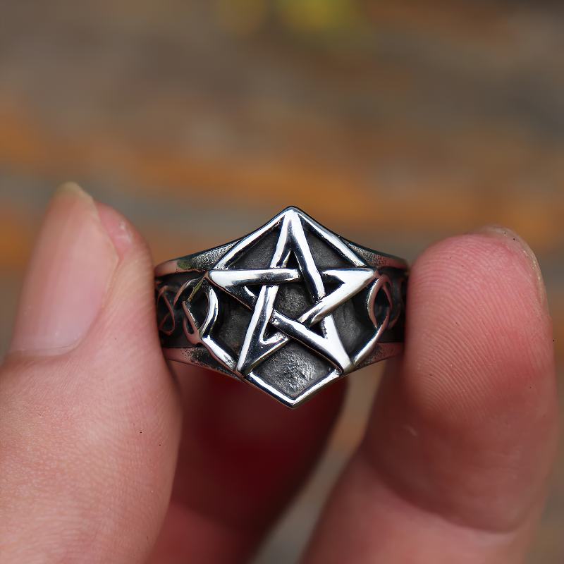 Stainless Steel Pentagram Unisex Rings / Pagan Star Jewelry For Men And Women