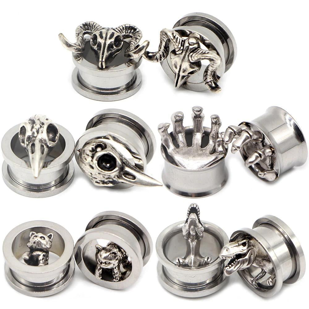 Stainless Steel Piercing Ear Gauges with Dinosaurs / Earrings Plugs / Tunnel Jewelry Fashion