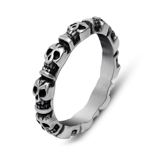 Stainless Steel Round Skull Silver-Color Punk Retro Ring / Bands Alternative Jewelry for Men Women