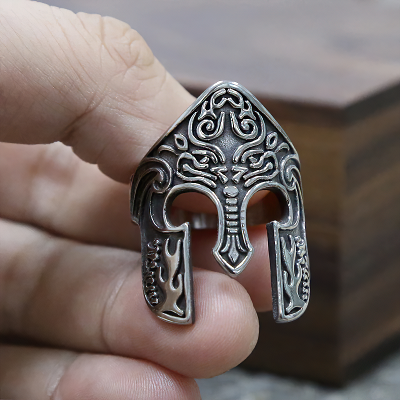 Stainless Steel Viking Warrior Helmet Ring / Totem Amulet Unisex Jewellery