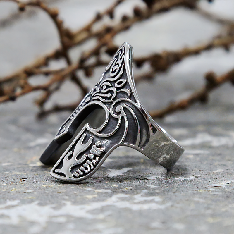 Stainless Steel Viking Warrior Helmet Ring / Totem Amulet Unisex Jewellery