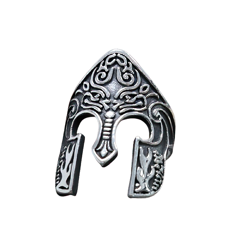 Stainless Steel Viking Warrior Helmet Ring / Totem Amulet Unisex Jewellery