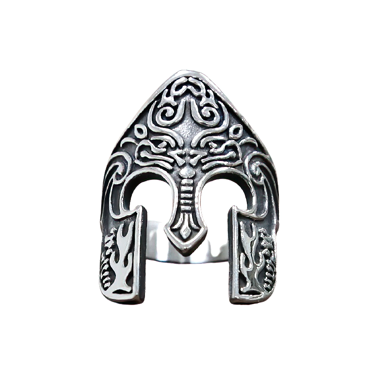 Stainless Steel Viking Warrior Helmet Ring / Totem Amulet Unisex Jewellery