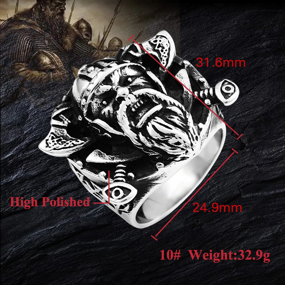 Stainless Steel Vikings Ring for Men and Women / Jewelry Ring with Odin's Shield