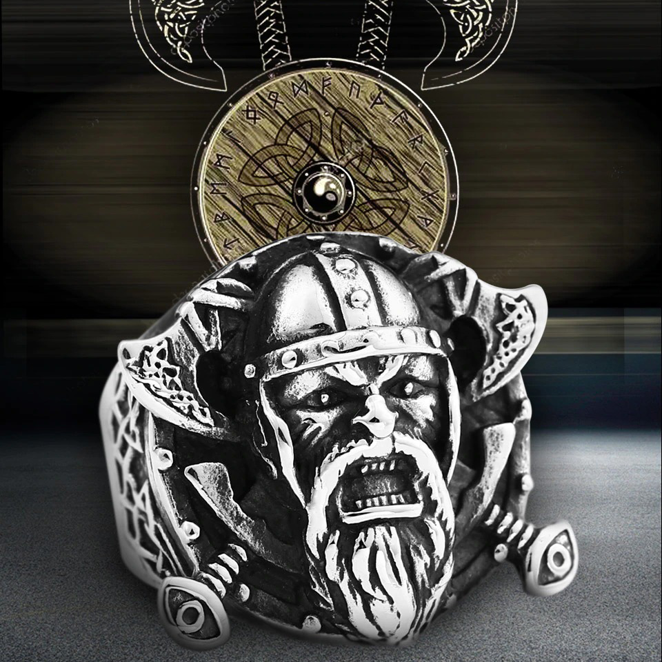 Stainless Steel Vikings Ring for Men and Women / Jewelry Ring with Odin's Shield