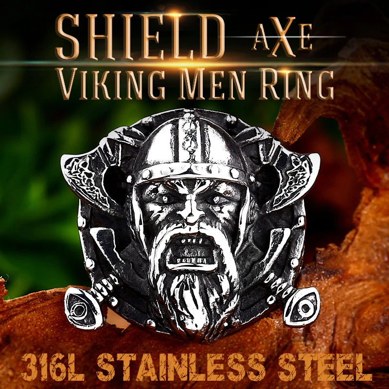 Stainless Steel Vikings Ring for Men and Women / Jewelry Ring with Odin's Shield