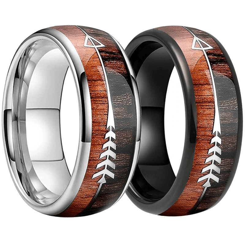 Stainless Steel Vintage Rings with Arrow / Wood Pattern Ring for Men and Women / Cool Unisex Jewelry