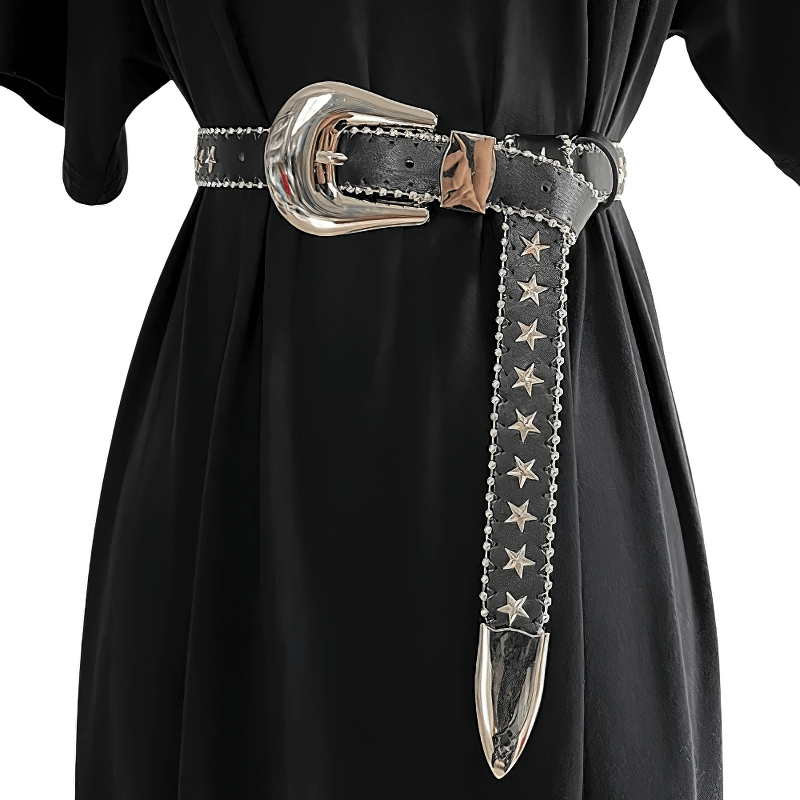 Star Rivets Decoration Leather Trendy Belt / Punk Simple Blank Buckle Belt