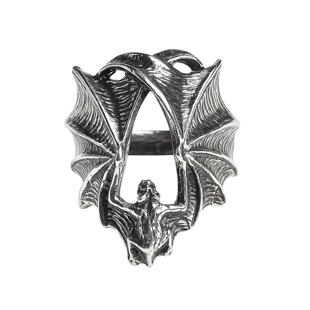 Stealth Bat Ring with Outstretched Wings in Antiqued Pewter