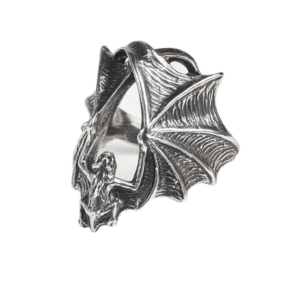 Stealth Bat Ring with Outstretched Wings in Antiqued Pewter