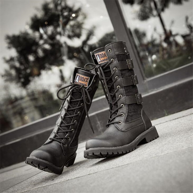 Steampunk Boots / Mid-calf Military Combat Boots / Alternative Fashion Shoes