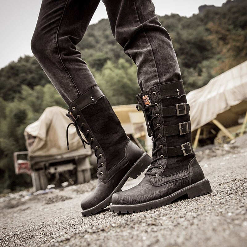 Steampunk Boots / Mid-calf Military Combat Boots / Alternative Fashion Shoes