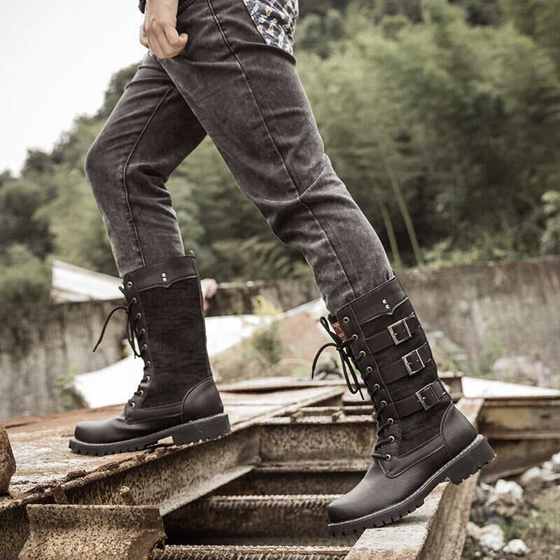 Steampunk Boots / Mid-calf Military Combat Boots / Alternative Fashion Shoes