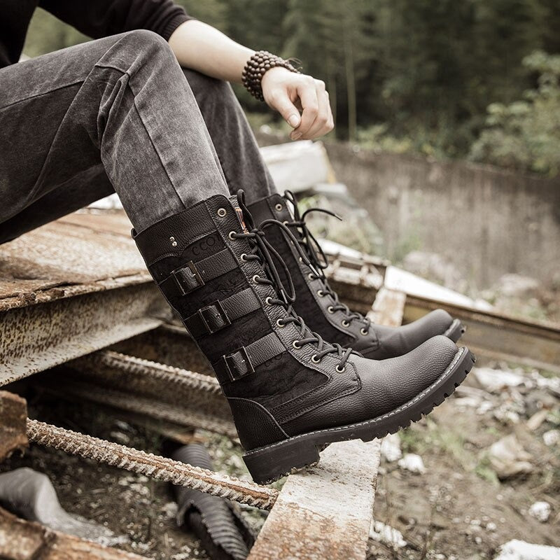 Steampunk Boots / Mid-calf Military Combat Boots / Alternative Fashion Shoes