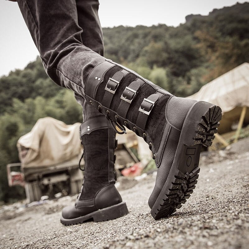 Steampunk Boots / Mid-calf Military Combat Boots / Alternative Fashion Shoes
