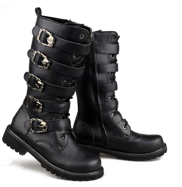 Steampunk Boots with skull buckles / Mid-calf Combat Footwear / Goth Shoes