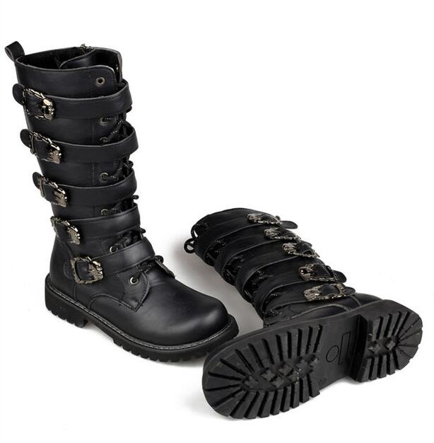Steampunk Boots with skull buckles / Mid-calf Combat Footwear / Goth Shoes