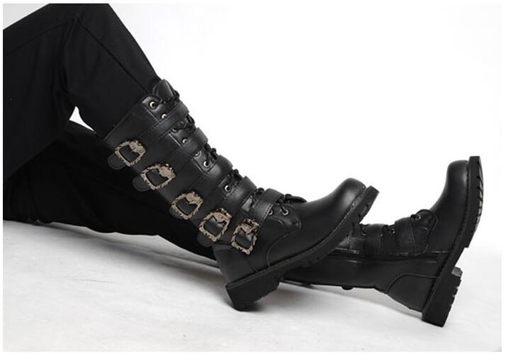 Steampunk Boots with skull buckles / Mid-calf Combat Footwear / Goth Shoes