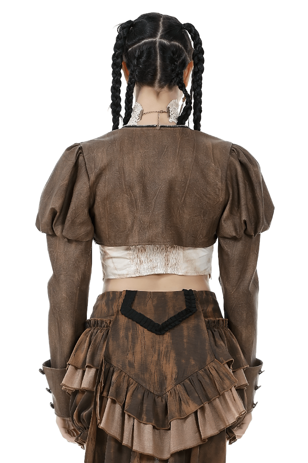 Steampunk Brown PU Leather Bolero Shrug Jacket Sleeves