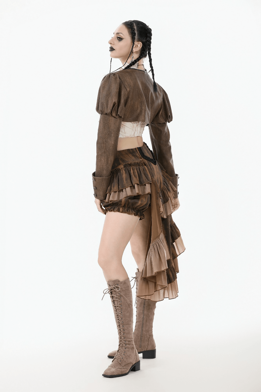 Steampunk Brown PU Leather Bolero Shrug Jacket Sleeves