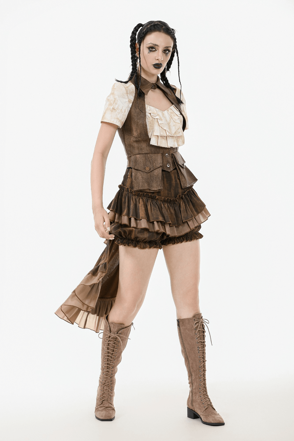 Steampunk Brown Waistcoat with Pockets and Button Closure