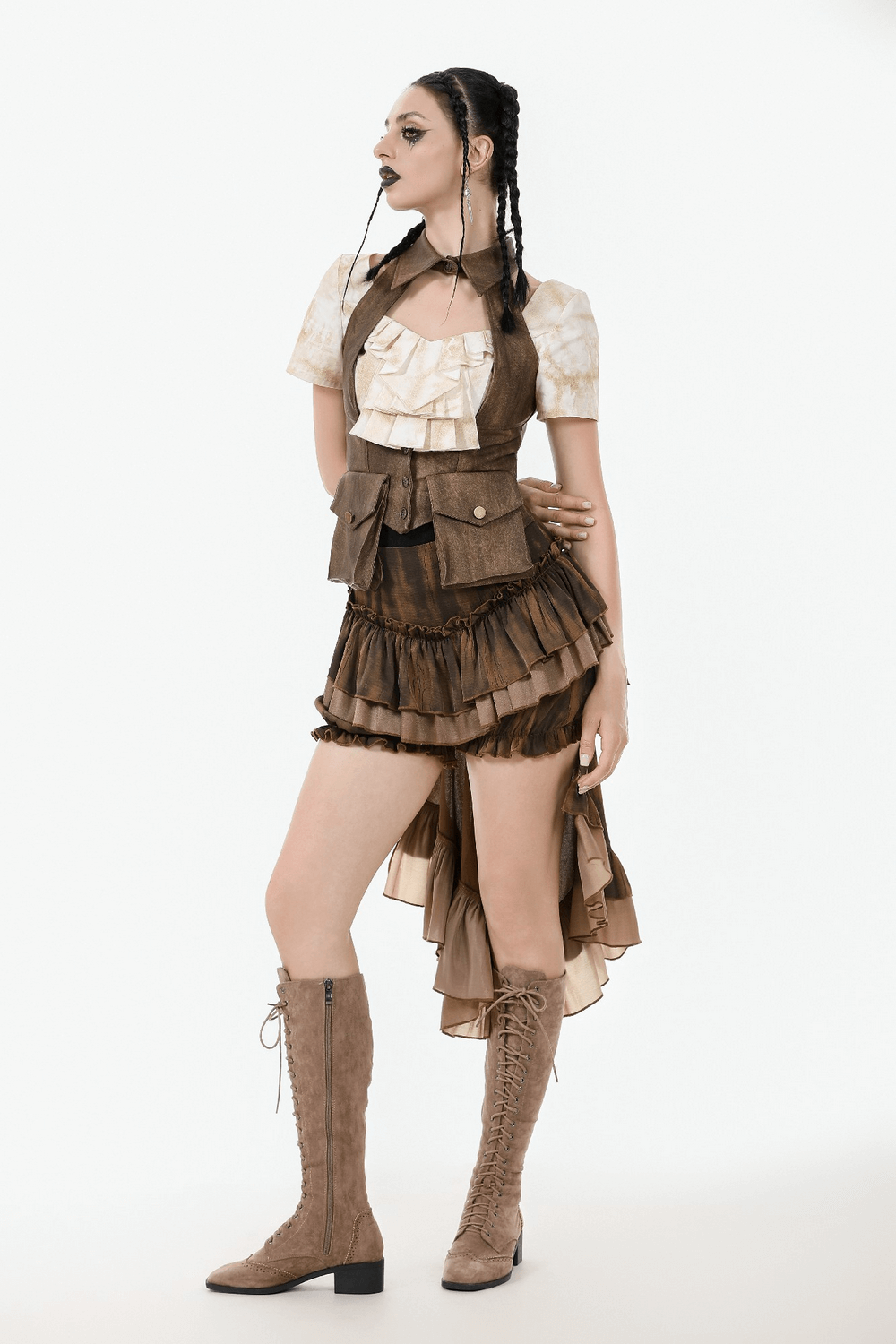 Steampunk Brown Waistcoat with Pockets and Button Closure