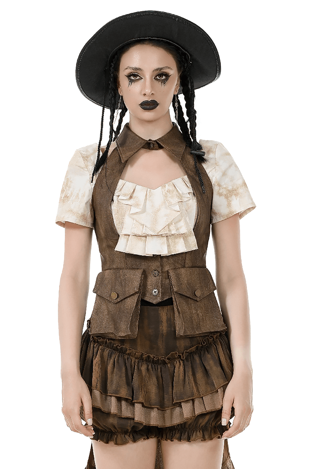 Steampunk Brown Waistcoat with Pockets and Button Closure
