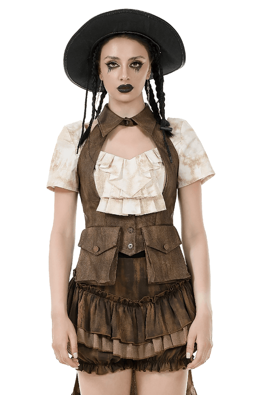 Steampunk Brown Waistcoat with Pockets and Button Closure