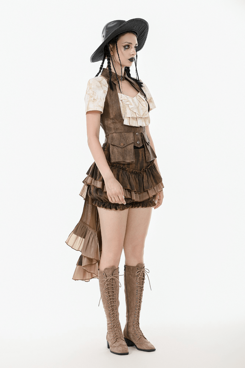 Steampunk Brown Waistcoat with Pockets and Button Closure