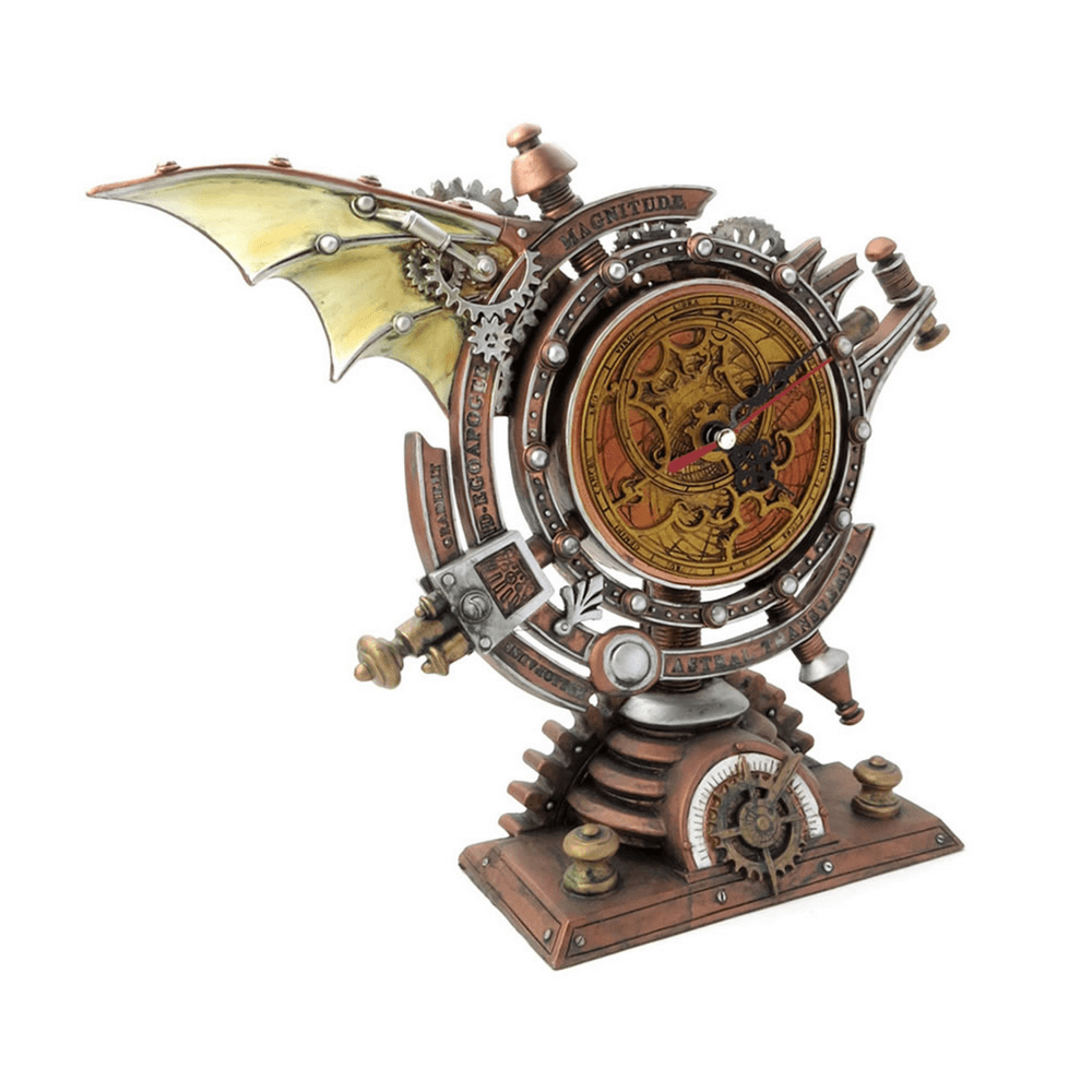 Steampunk Celestial Chronometer Clock with Gears and Wings