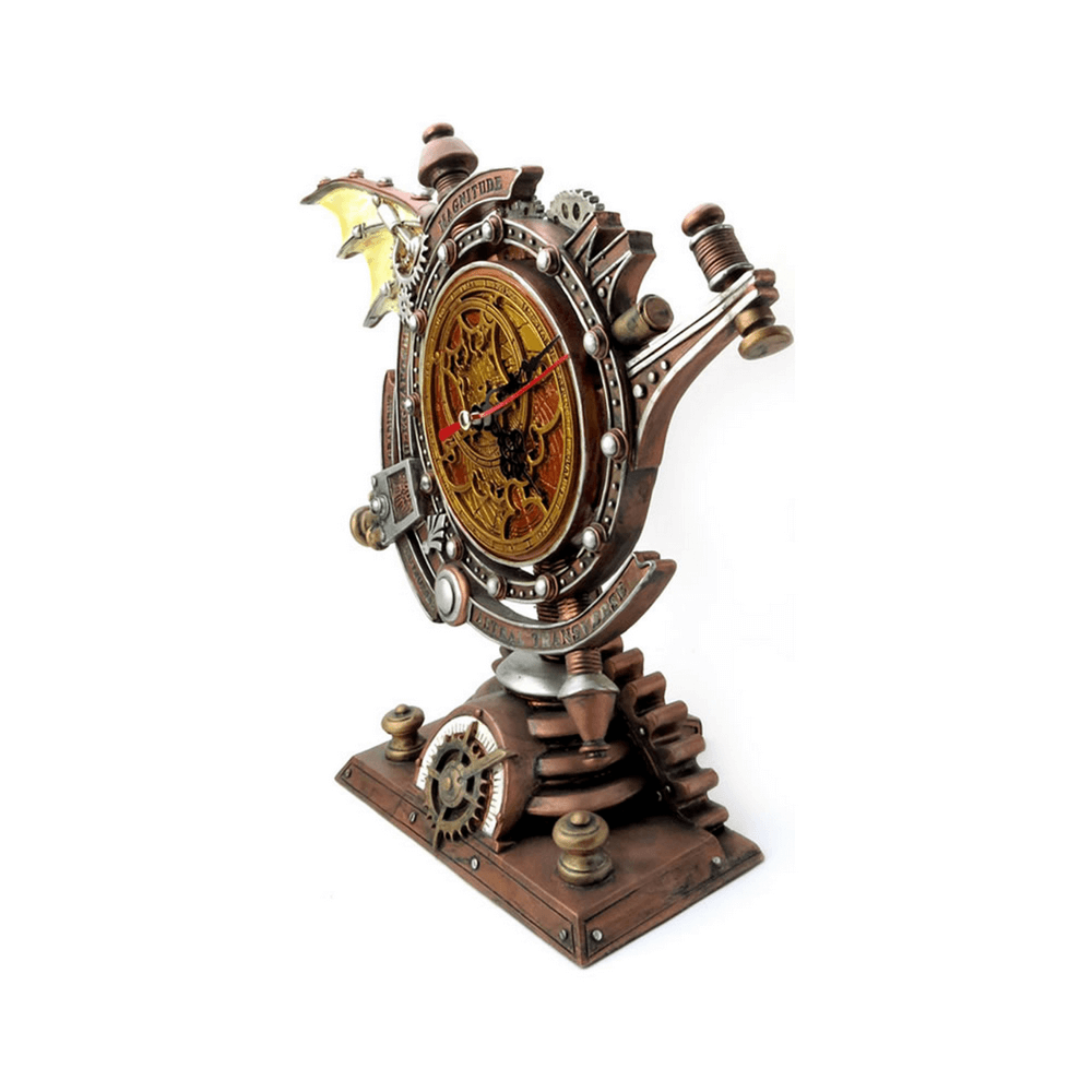 Steampunk Celestial Chronometer Clock with Gears and Wings
