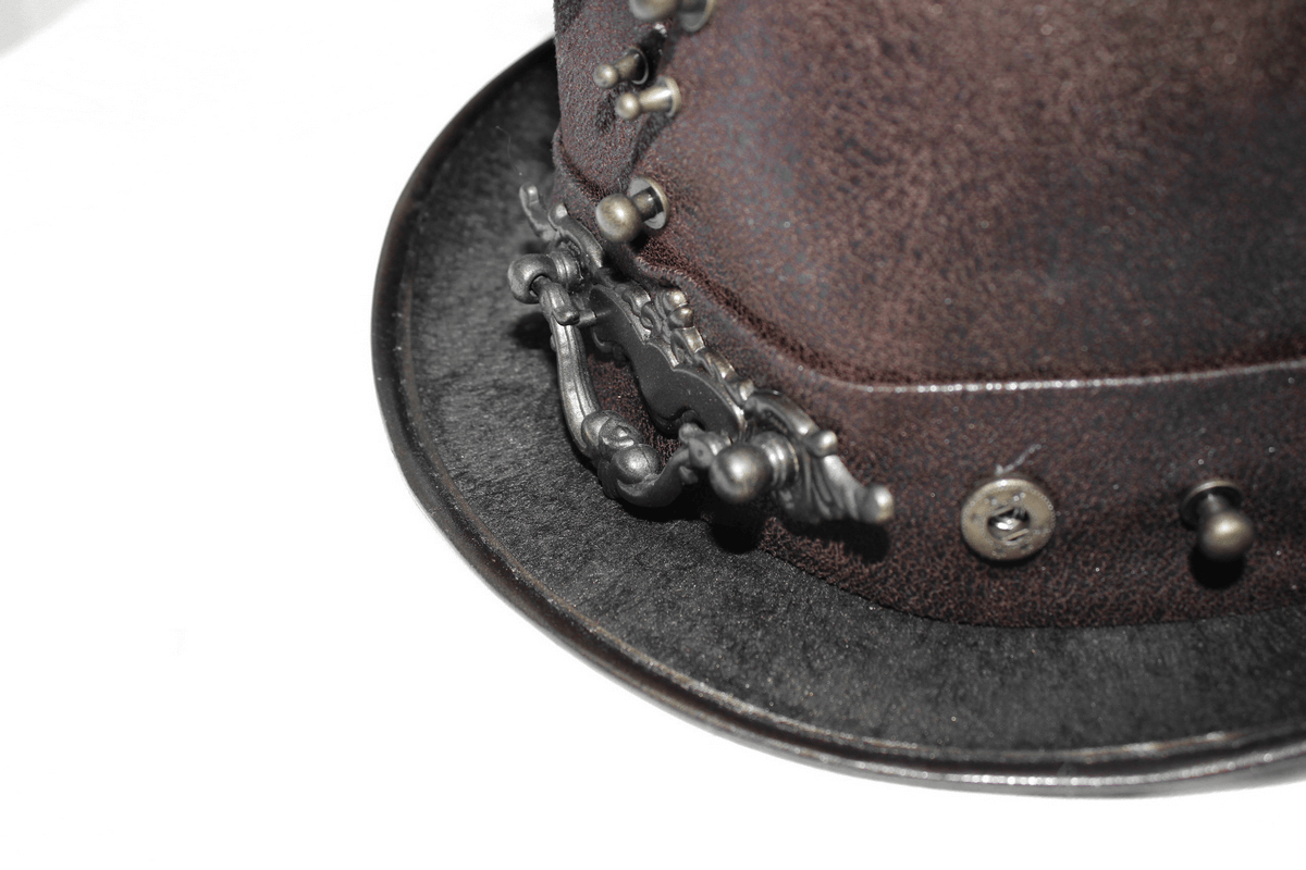 Steampunk Devil Skull Hat with Metal Rivets / Men's Brown PU Leather Hat