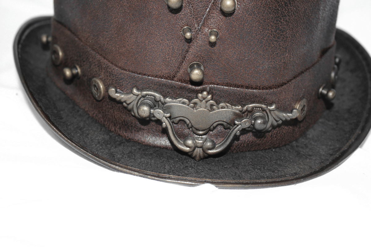Steampunk Devil Skull Hat with Metal Rivets / Men's Brown PU Leather Hat