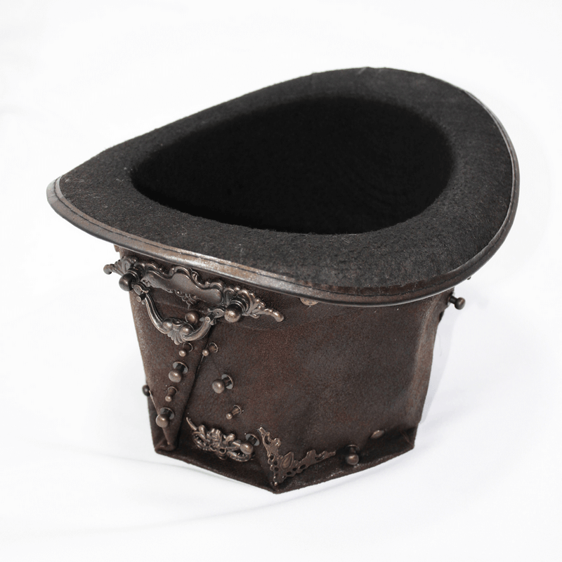 Steampunk Devil Skull Hat with Metal Rivets / Men's Brown PU Leather Hat