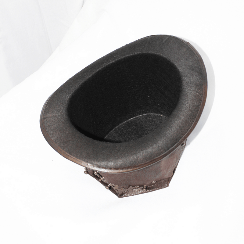 Steampunk Devil Skull Hat with Metal Rivets / Men's Brown PU Leather Hat