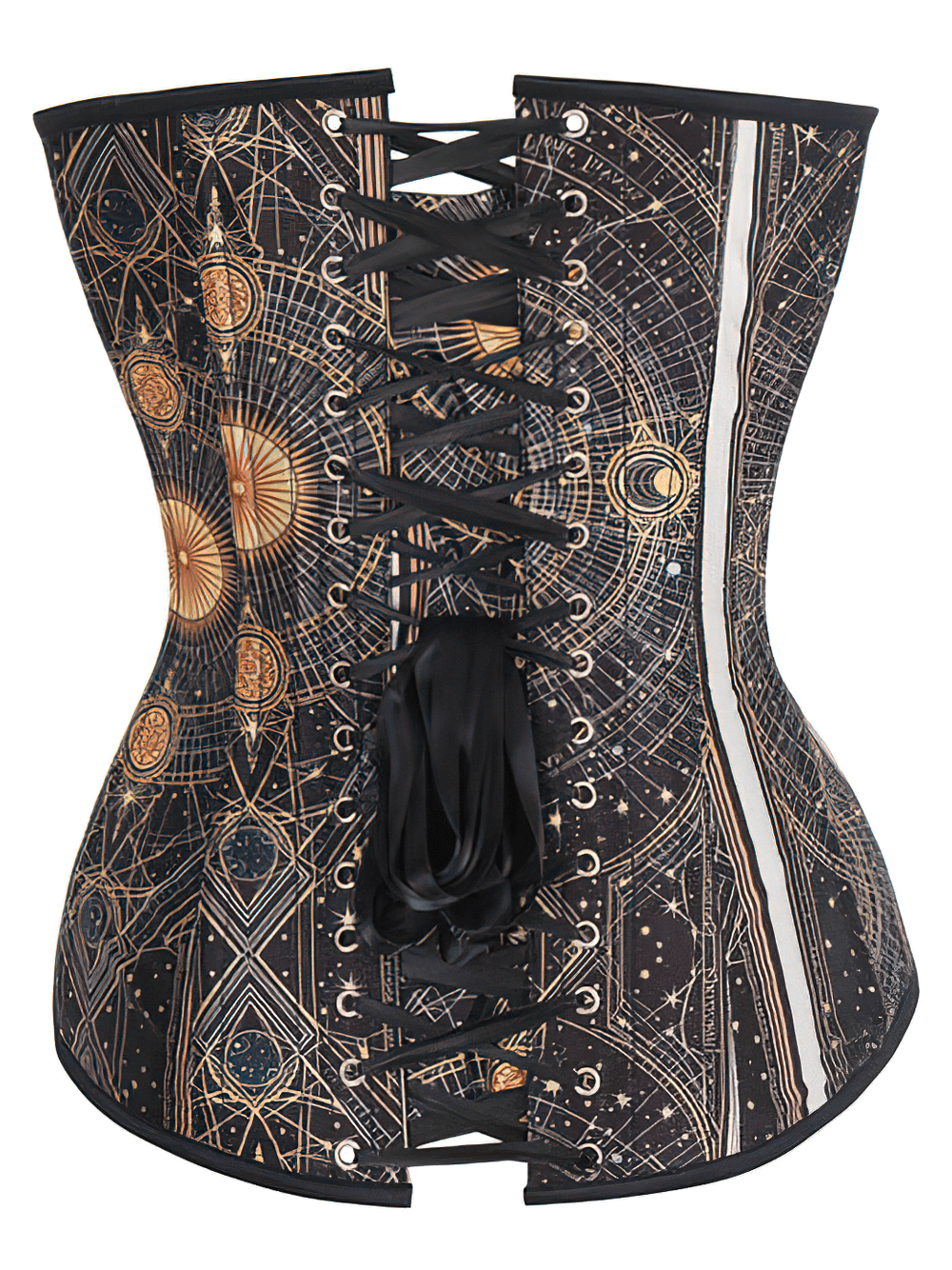 Steampunk Digital Print Taffeta Corset with Adjustable Lacing