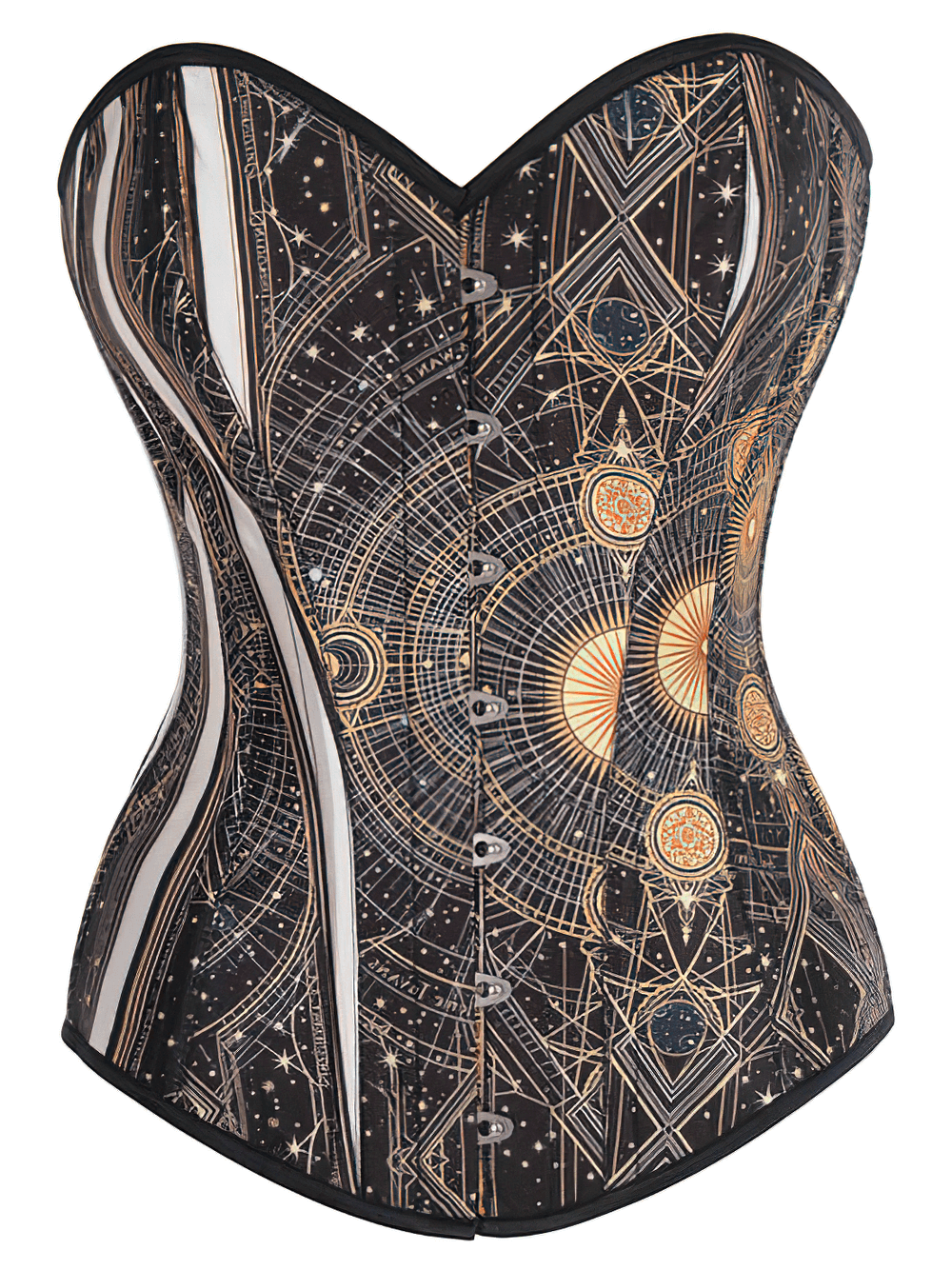 Steampunk Digital Print Taffeta Corset with Adjustable Lacing