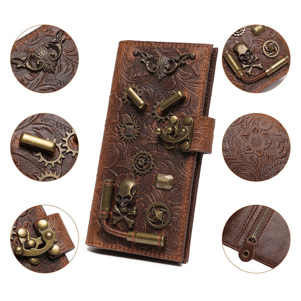 Steampunk Embossed Wallet with Gears and Rivets / Vintage Women's Clutch