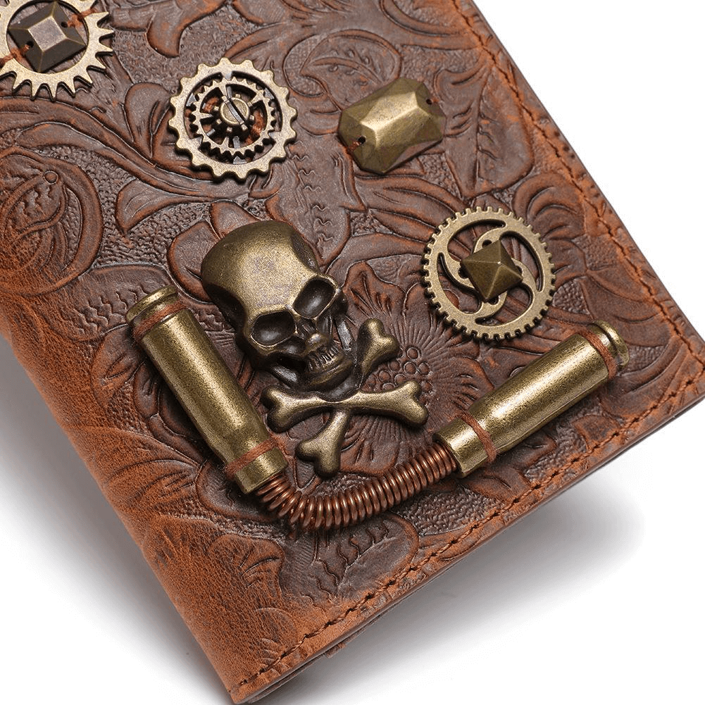 Steampunk Embossed Wallet with Gears and Rivets / Vintage Women's Clutch