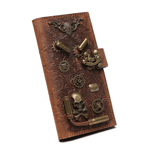 Steampunk Embossed Wallet with Gears and Rivets / Vintage Women's Clutch