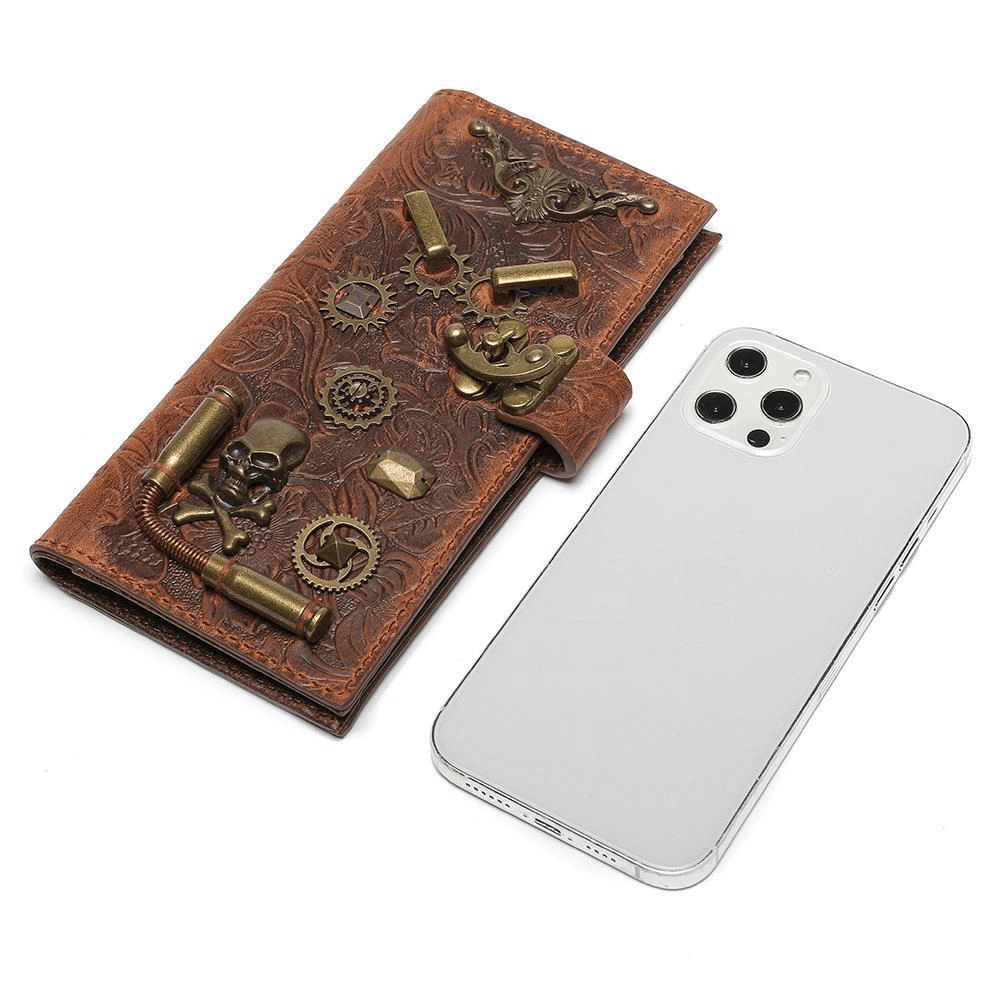 Steampunk Embossed Wallet with Gears and Rivets / Vintage Women's Clutch