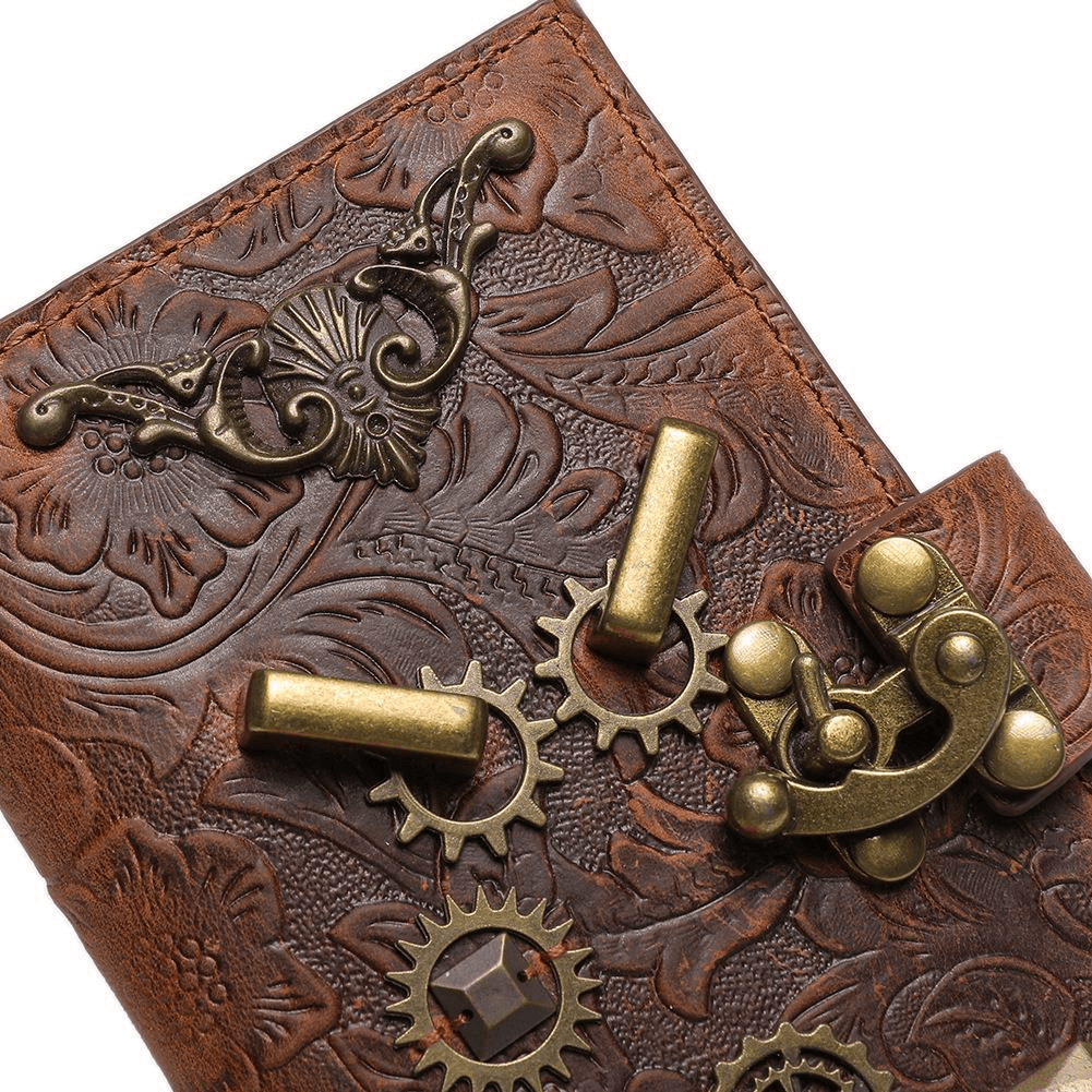 Steampunk Embossed Wallet with Gears and Rivets / Vintage Women's Clutch