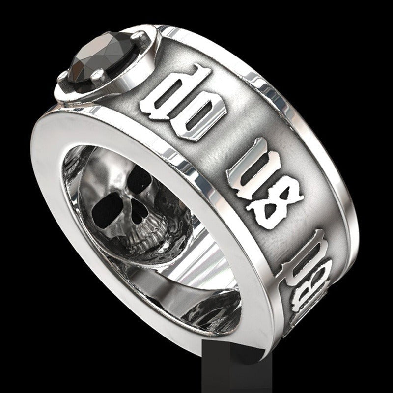 'Til Death Do Its Part' Skull Ring with Black Crystal / Punk Rock Engagement Jewelry for Men & Women